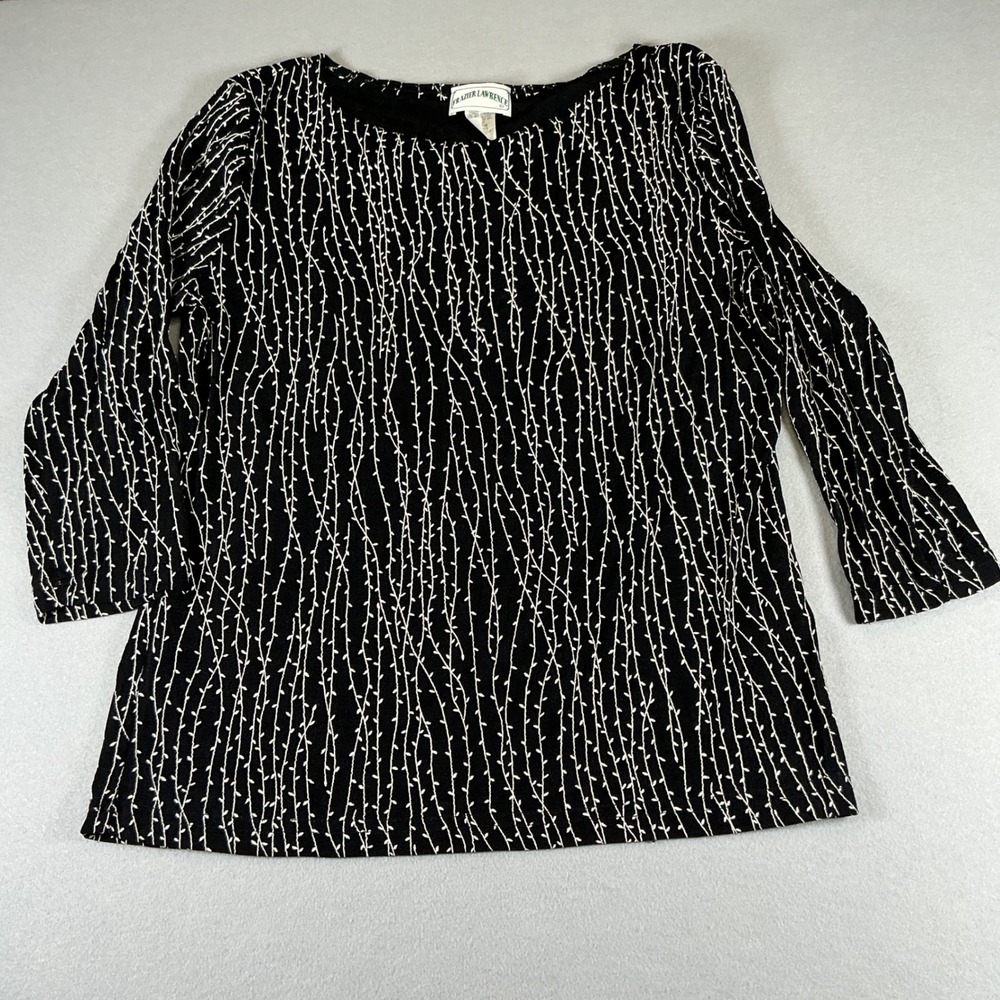 Frazier‎ Lawrence Top Womens Large Black White Abstract Stretch USA Core USA